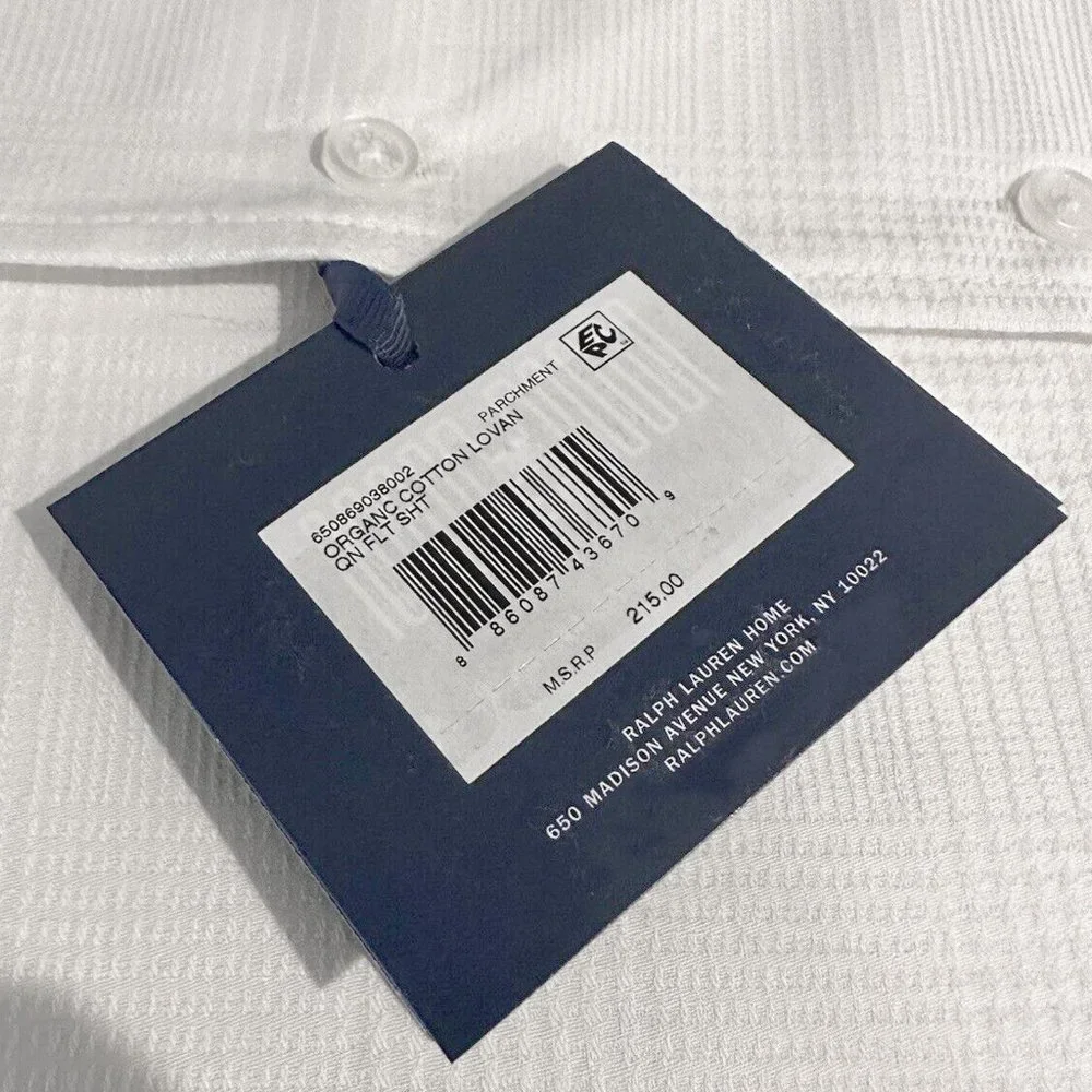 NEW $215 Ralph Lauren Lovan Jacquard Sheet!  Flat  Queen  White  Organic Cotton
